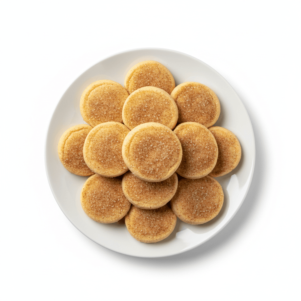 A plate of round bizcochos dusted with cinnamon sugar, seen from above